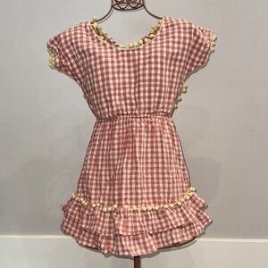 Adorable Pink Gingham Kids Dress with Pom-Poms